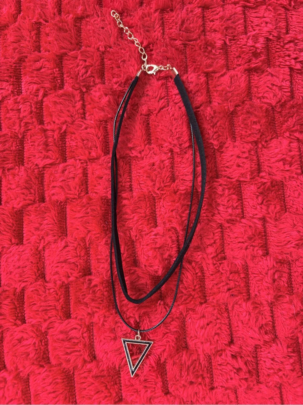 🖤 Black Double Strand Choker Necklace with Triangle Pendant